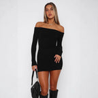 Damen Off-Shoulder Minikleid mit langen Ärmeln und taillierter Passform R&B