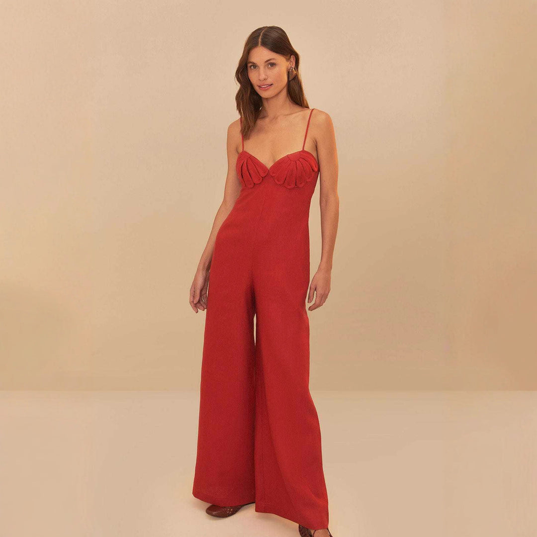 Damen Eleganter Jumpsuit mit voluminösen Rüschendetails und fließendem Schnitt R&B