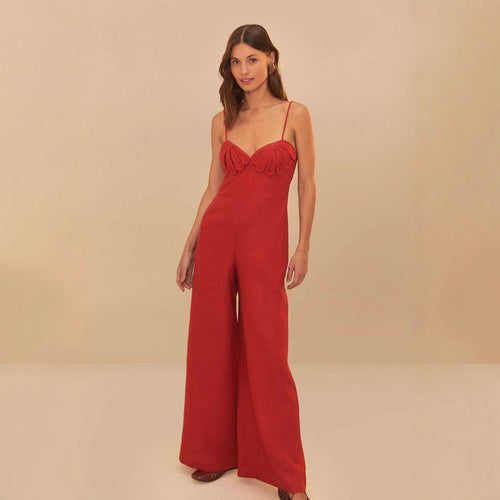 Damen Eleganter Jumpsuit mit voluminösen Rüschendetails und fließendem Schnitt R&B