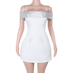 Damen Off-Shoulder Minikleid mit schimmerndem Bustier-Oberteil R&B