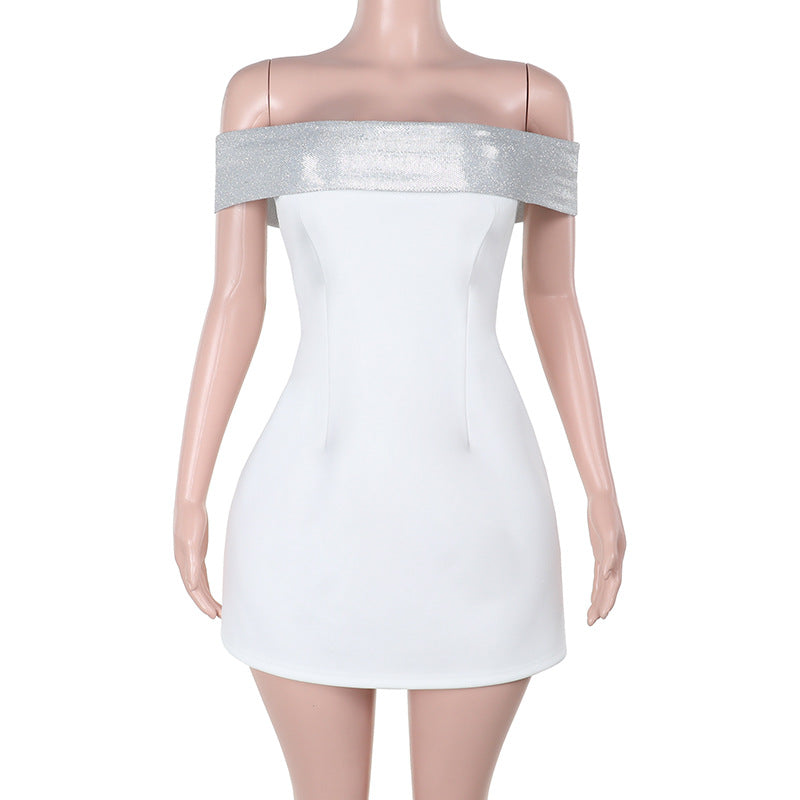 Damen Off-Shoulder Minikleid mit schimmerndem Bustier-Oberteil R&B