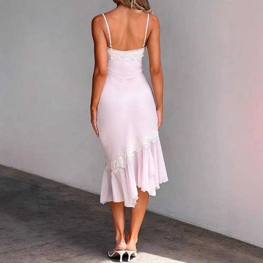 Damen Sexy Wickelkleid mit Spitzenakzenten R&B