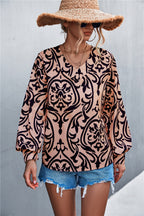 Damen Bluse mit elegantem Barockmuster und lässigen Puffärmeln R&B