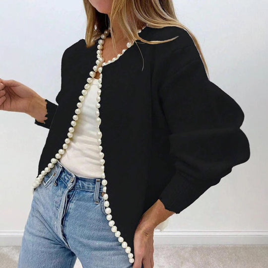 Damen Elegante Strickjacke mit Perlenverzierung R&B