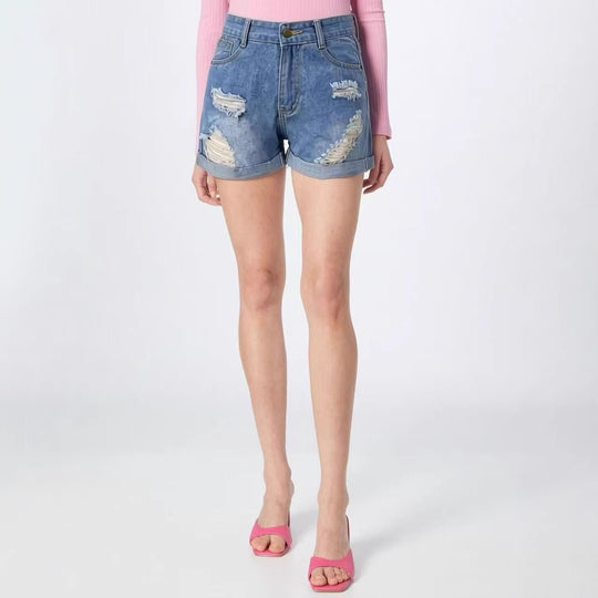 Damen Destroyed Denim-Shorts mit hohem Bund und stylischem Fransen-Look R&B