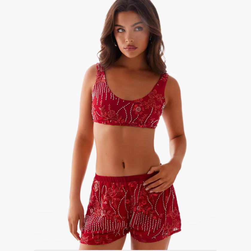 Damen Bikiniset mit glitzernden Blumendetails und figurbetonter Passform R&B