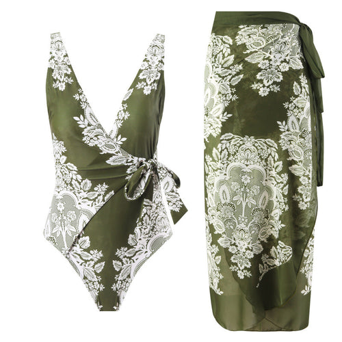 Damen Einteiler Badeanzug mit modischem Wickeldesign und floralem Muster R&B