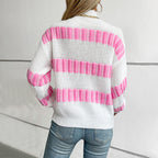 Damen hochwertiger Strickpullover mit edel strukturierten Streifen
