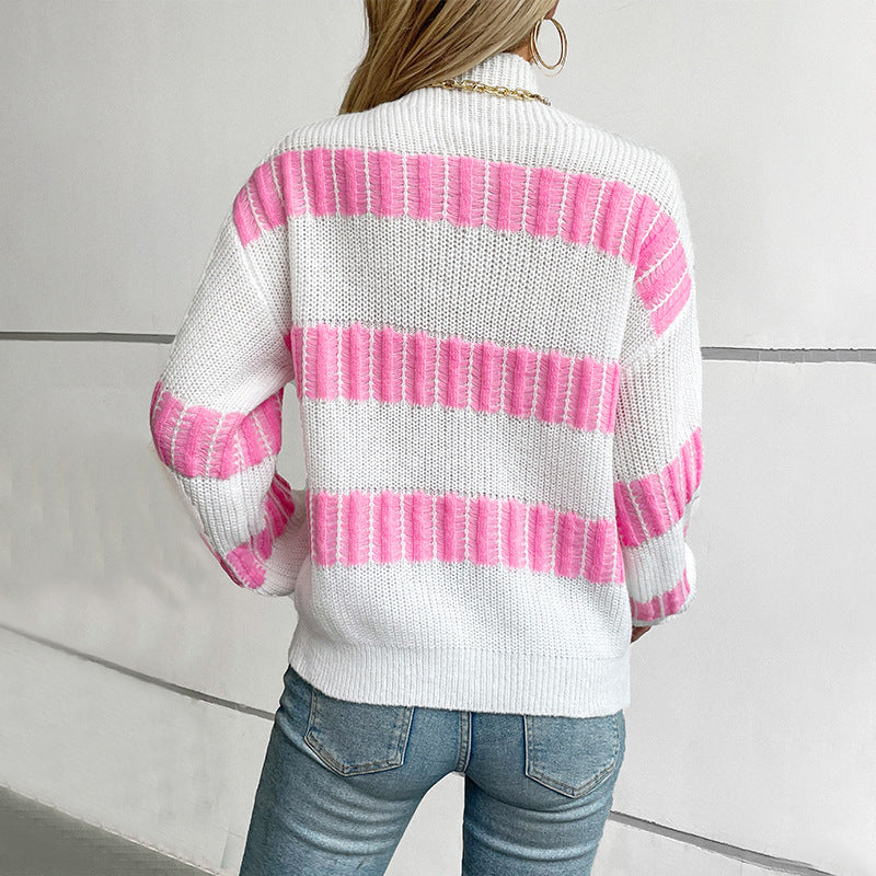 Damen hochwertiger Strickpullover mit edel strukturierten Streifen