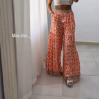 Damen weite Baumwollhose mit eingezogenem Gummibund und modernen Mustern R&B