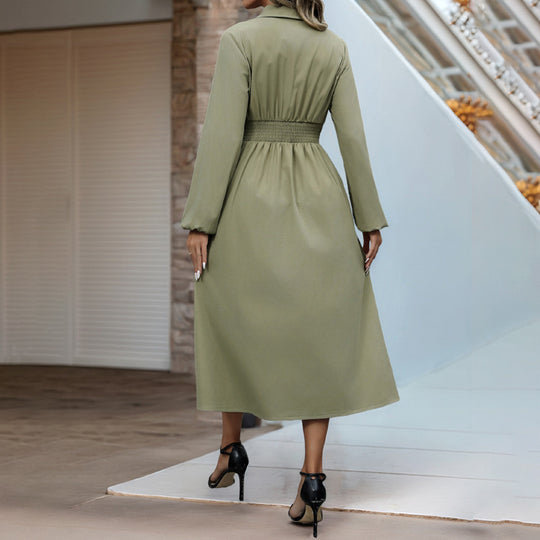 Damen Midi-Kleid mit Knopfleiste und elegantem Taillenzug R&B