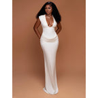 Damen Elegantes Maxi-Kleid mit tiefem V-Ausschnitt und raffinierten Drapierungen R&B