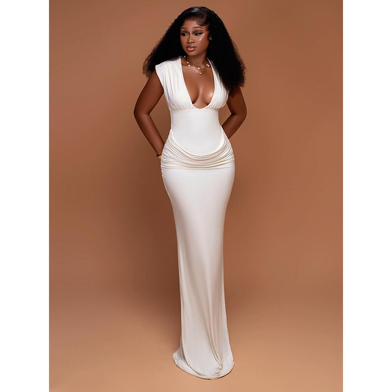 Damen Elegantes Maxi-Kleid mit tiefem V-Ausschnitt und raffinierten Drapierungen R&B