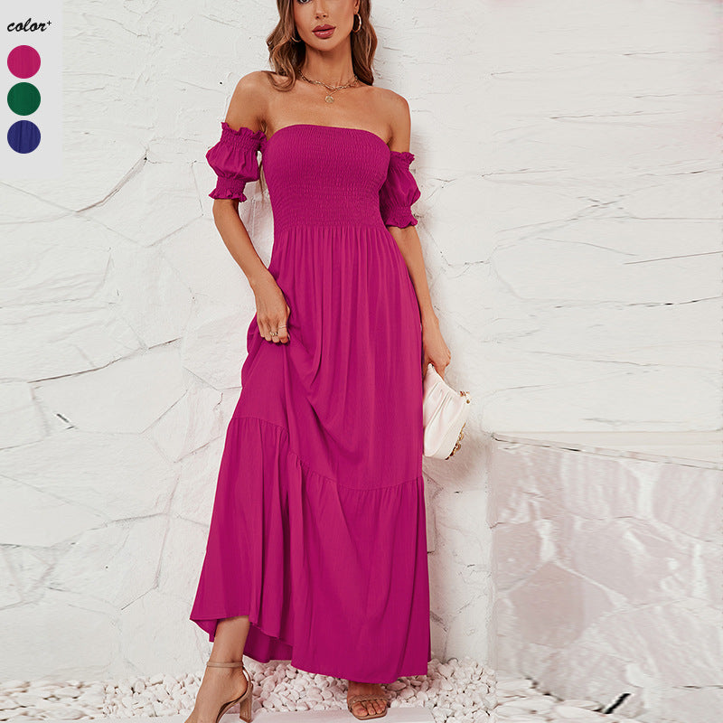 Damen Maxikleid mit schulterfreiem Schnitt und romantischen Puffärmeln R&B