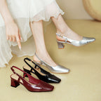 Damen Slingback-Pumps mit metallischem Obermaterial und edlem Blockabsatz