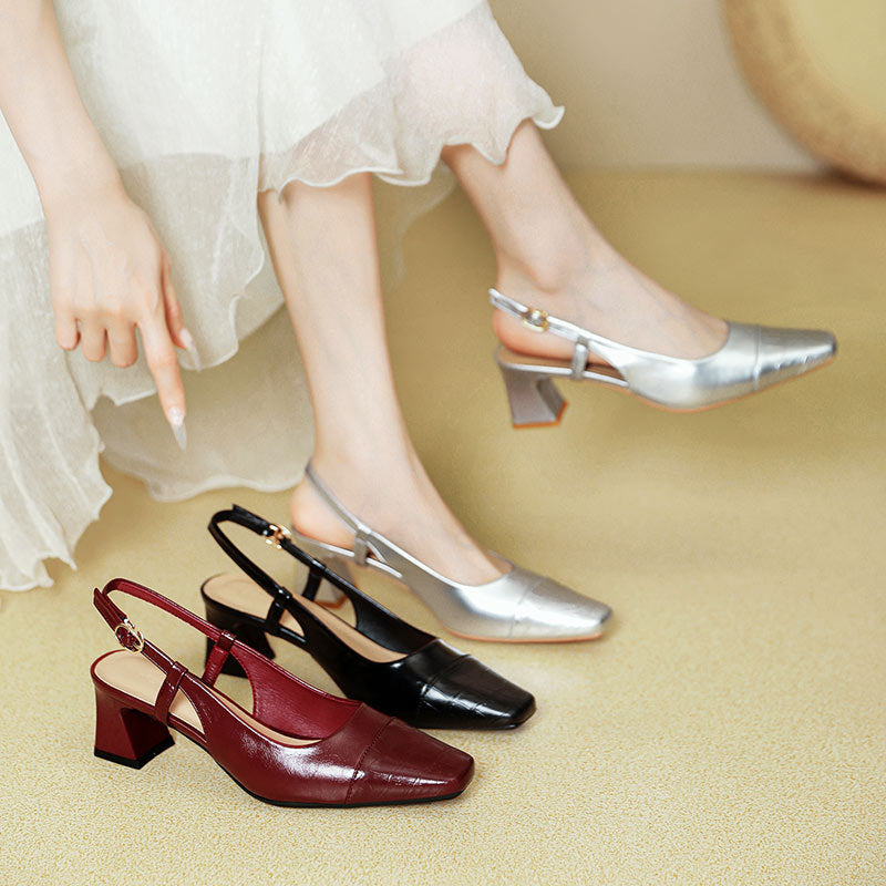 Damen Slingback-Pumps mit metallischem Obermaterial und edlem Blockabsatz