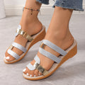 Damen modische Wedgesandalen mit Glitzer- und Metallic-Akzenten R&B
