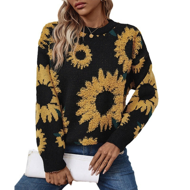 Damen kuscheliger Pullover mit Sonnenblumenmotiv R&B