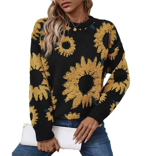 Damen kuscheliger Pullover mit Sonnenblumenmotiv R&B
