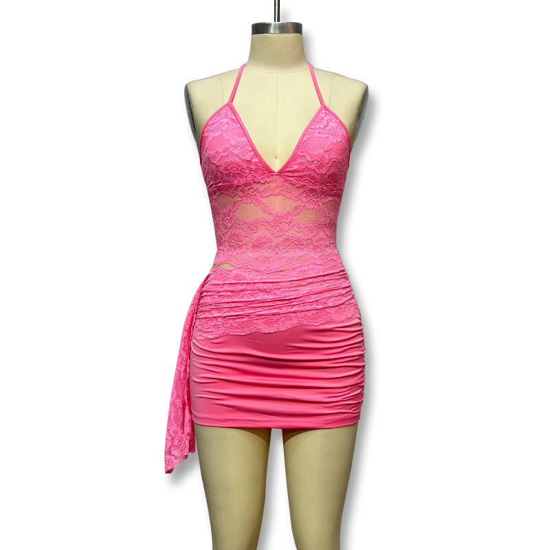 Damen Spitzen-Crop-Top mit Wickeldesign und angeschnittenem Unterrock R&B
