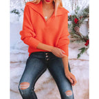 Damen modischer Pullover mit weitem Kragen und Rippstruktur R&B