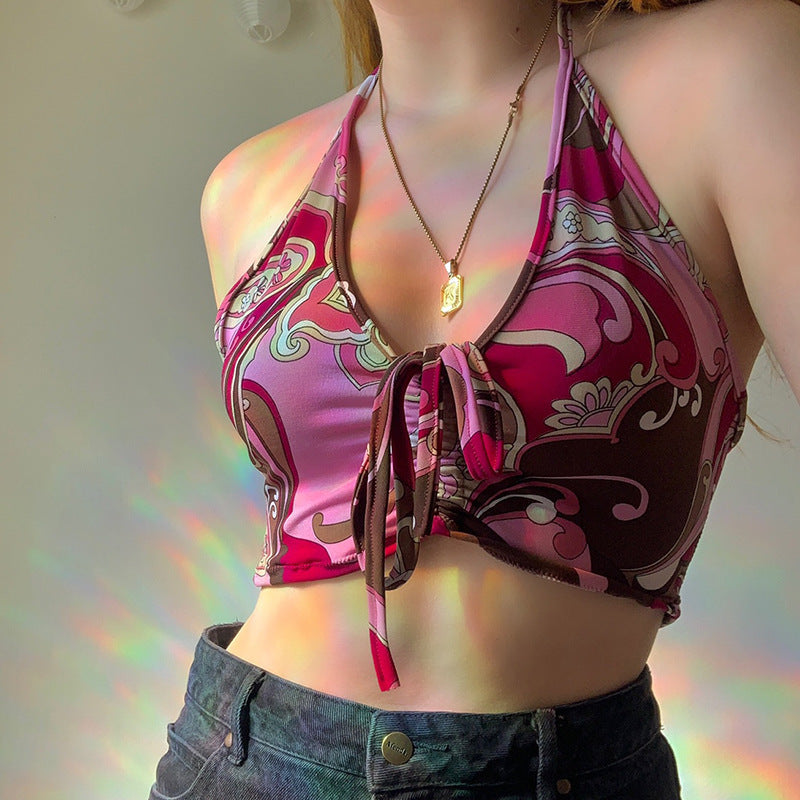 Damen trägerloses Crop-Top mit dekorativem Knoten R&B