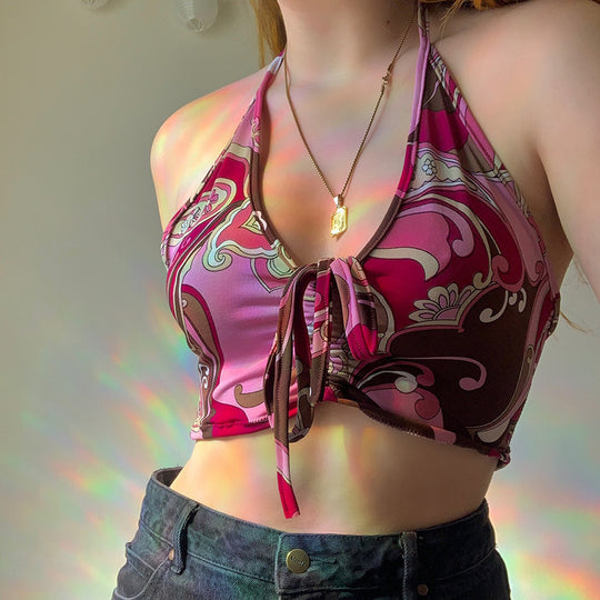 Damen trägerloses Crop-Top mit dekorativem Knoten R&B
