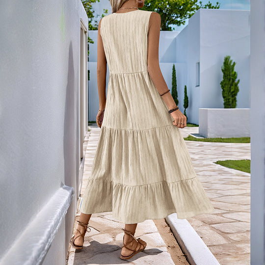 Damen Midikleid mit Knopfdetails und voluminösem Rock R&B