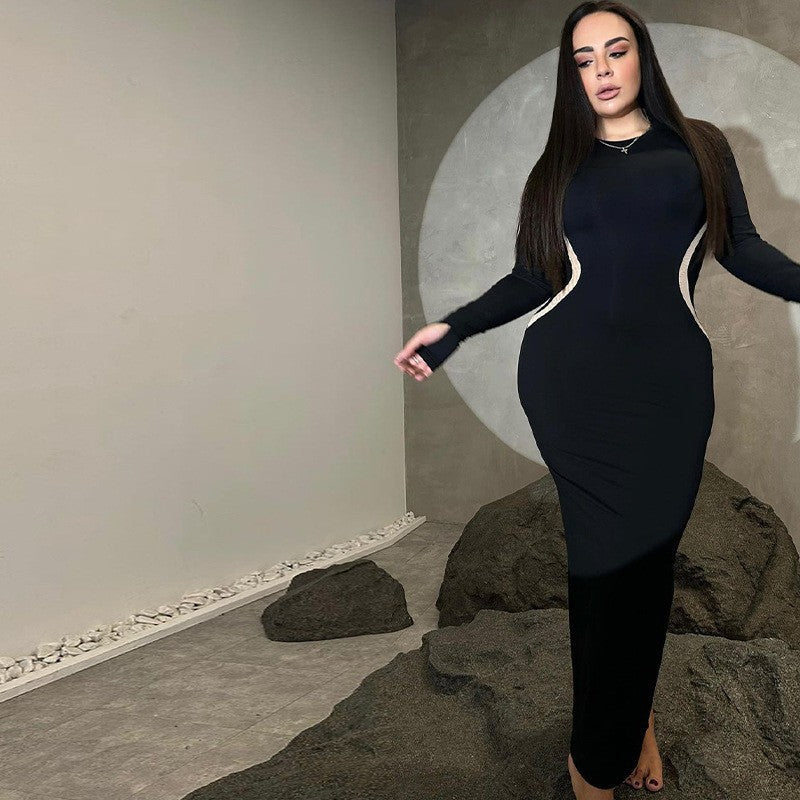 Damen figurbetontes Kleid mit Raffungen und langen Ärmeln R&B