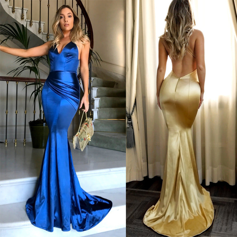 Damen elegantes Abendkleid mit tiefem V-Ausschnitt und körperbetontem Schnitt R&B