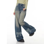 Damen Weite Jeans mit dekorativen Schleifendetails