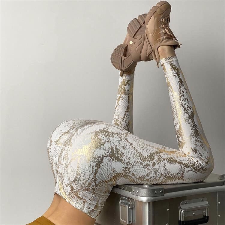 Damen nan hoch taillierte Sportleggings mit formender Kompression und strukturierter Schlangenprägung R&B