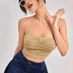 Damen Crop-Top mit Rüschendesign und zarten Trägern R&B