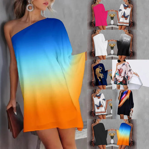 Damen asymmetrisches Mini-Kleid mit grafischem Aufdruck R&B