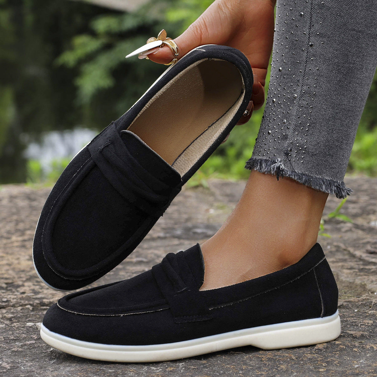 Damen Mokassins mit weichem Kunstleder und elastischem Riemendesign R&B