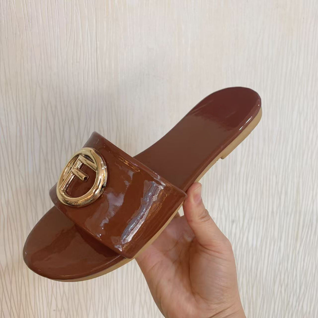 Damen Glamouröse Slide-Sandalen mit stylischem Logo-Akzent R&B