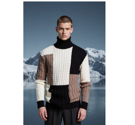 Herren modischer Strickpullover mit strukturiertem Zopfmuster und Stehkragen R&B