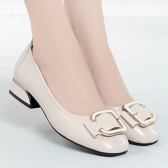 Damen elegante Ballerinas mit modischem Schnallen-Detail und komfortablem Blockabsatz R&B