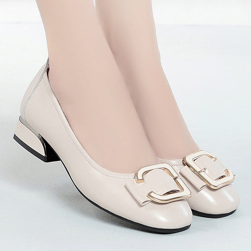 Damen elegante Ballerinas mit modischem Schnallen-Detail und komfortablem Blockabsatz R&B