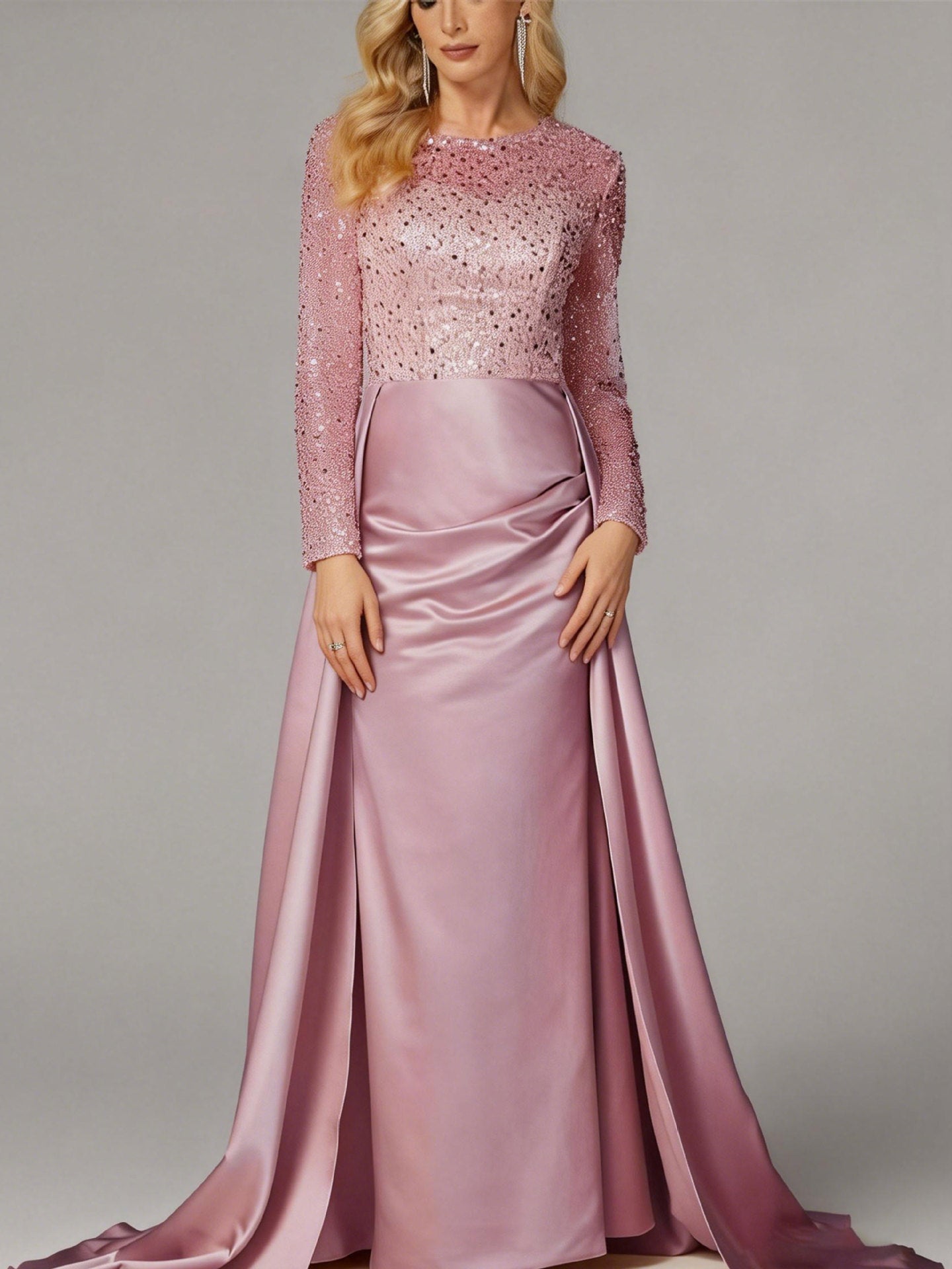 Damen Abendkleid mit funkelndem Paillettenoberteil und elegantem Satinrock EB