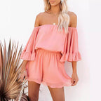 Damen Off-Shoulder Jumpsuit mit voluminösen Rüschensleeves R&B
