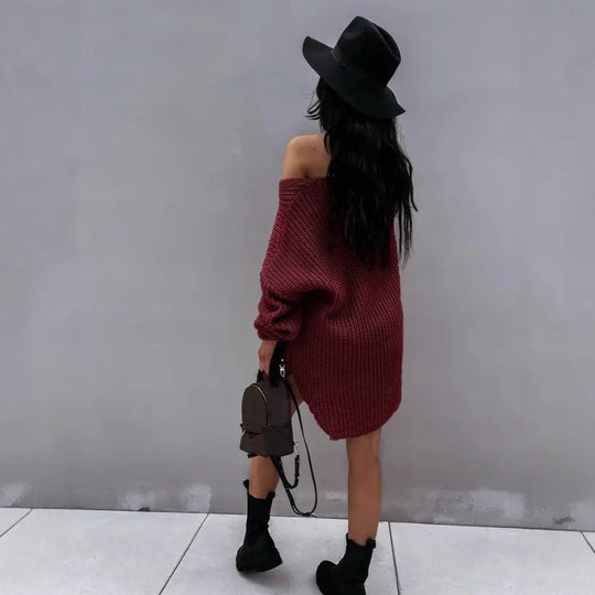 Damen Oversize Strickpullover mit offener Schulter R&B