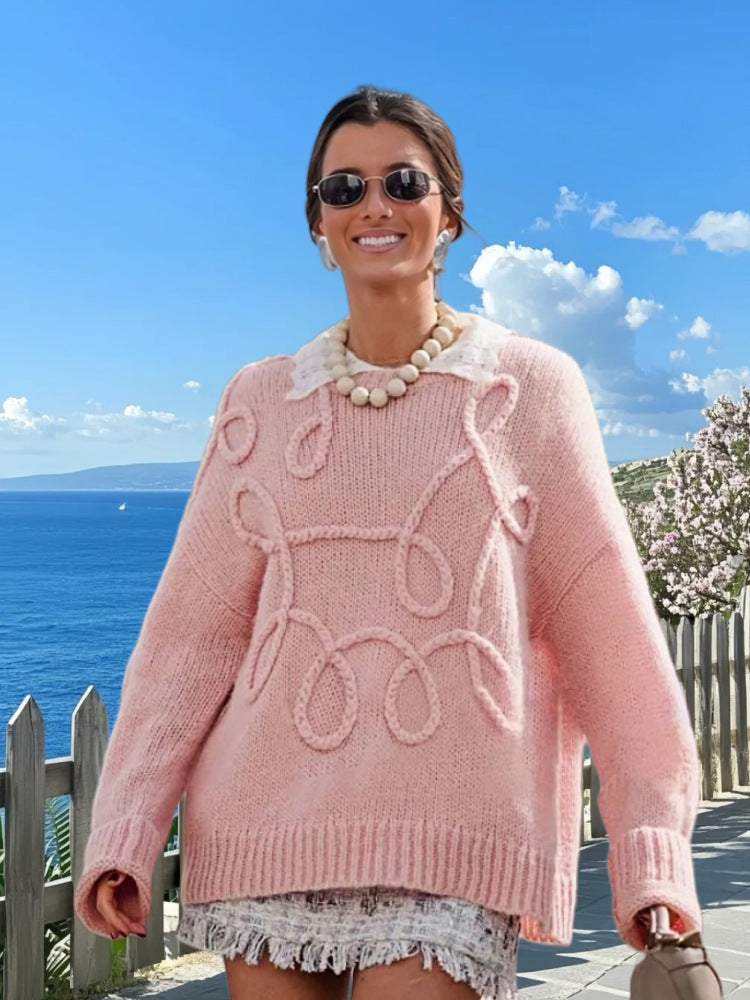 Damen Modischer Strickpullover mit strukturiertem Zopfmuster und lockerer Passform R&B