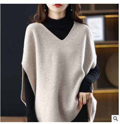 Damen Strickponcho mit V-Ausschnitt und eleganter Silhouette R&B