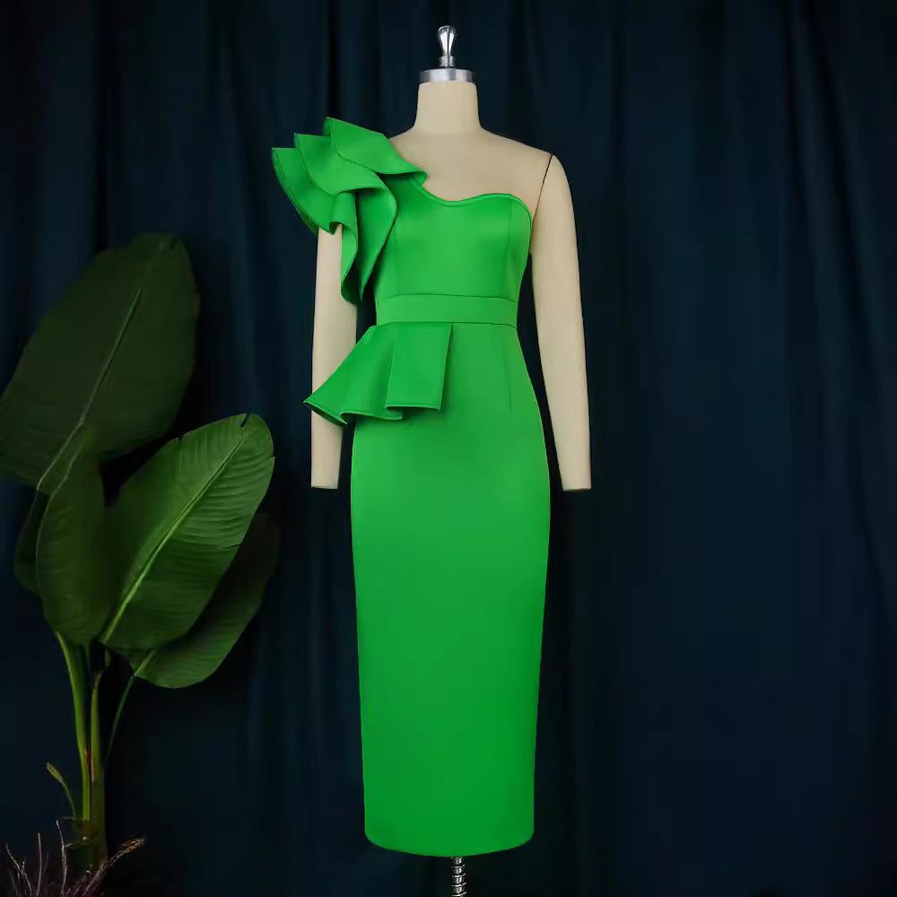 Damen Figurbetontes Kleid mit asymmetrischem Volant R&B