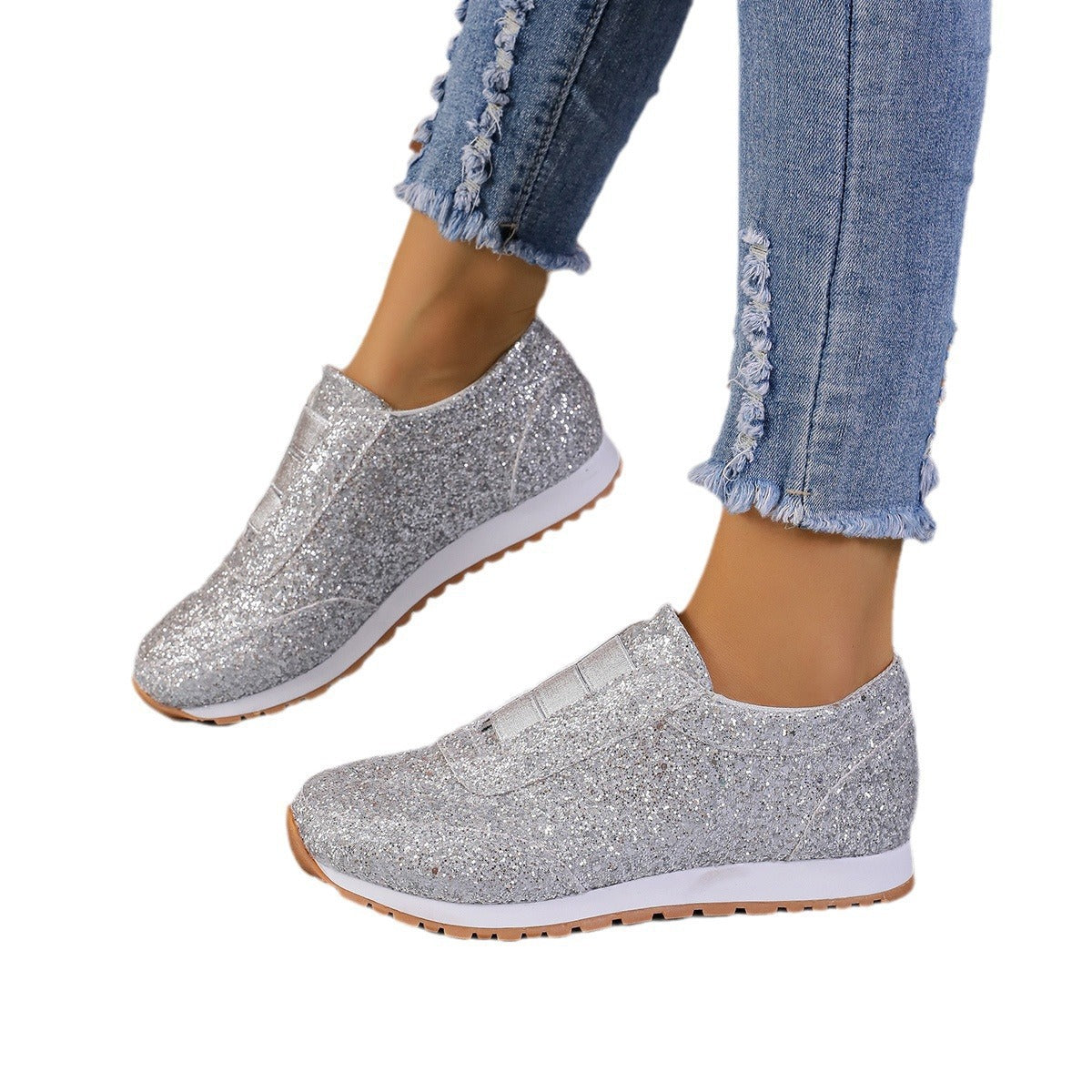 Damen Sneaker mit Glitzer-Effekt und elastischem Riemen R&B