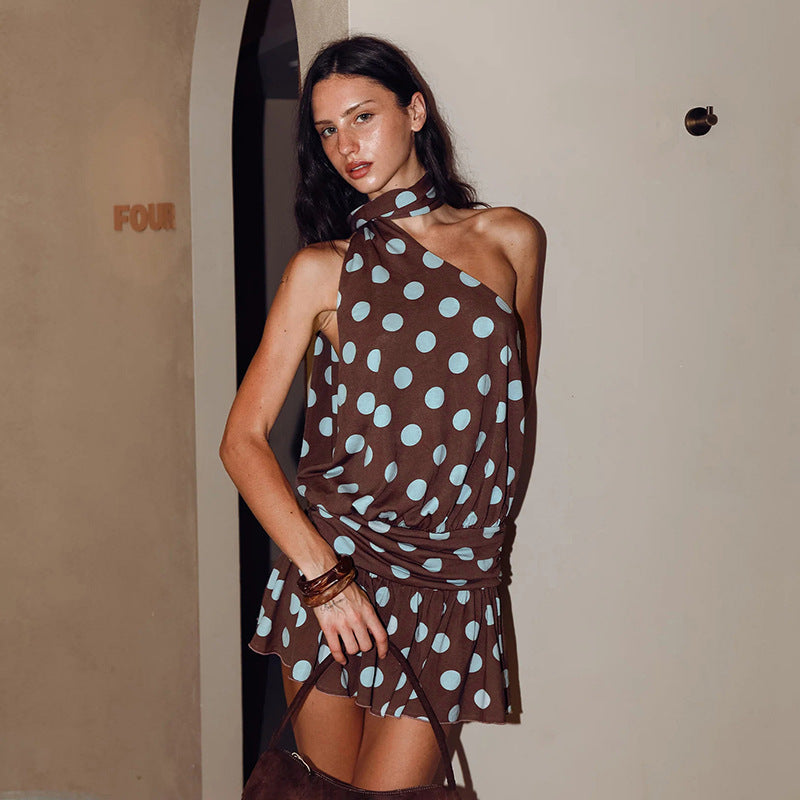 Damen minimalistisches Wickelkleid mit asymmetrischem Halter und strukturiertem Rock R&B