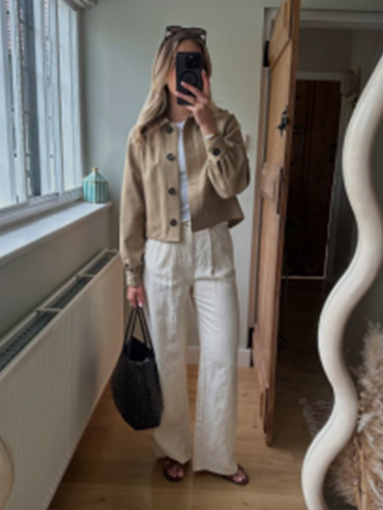 Damen lässige cropped Jacke mit geschmackvollen Knopfdetails R&B