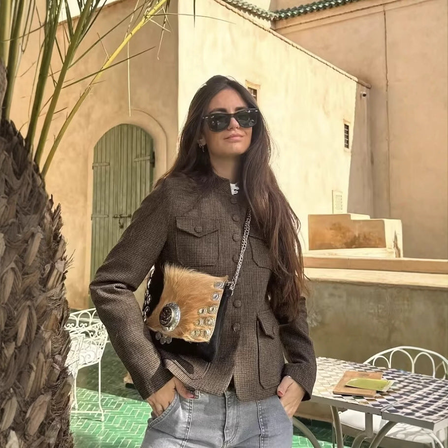 Damen Modische Jacke mit strukturierter Stoffoberfläche und praktischen Taschen R&B