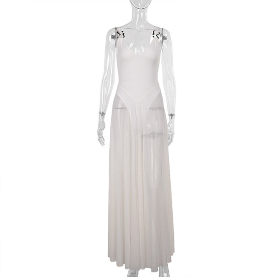 Damen Stilvolles Maxikleid mit transparentem Rock und elegantem V-Ausschnitt R&B